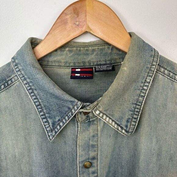 Bugle Boy Vintage Distressed Faded Collared Denim Button Down Shacket - Picture 4 of 8